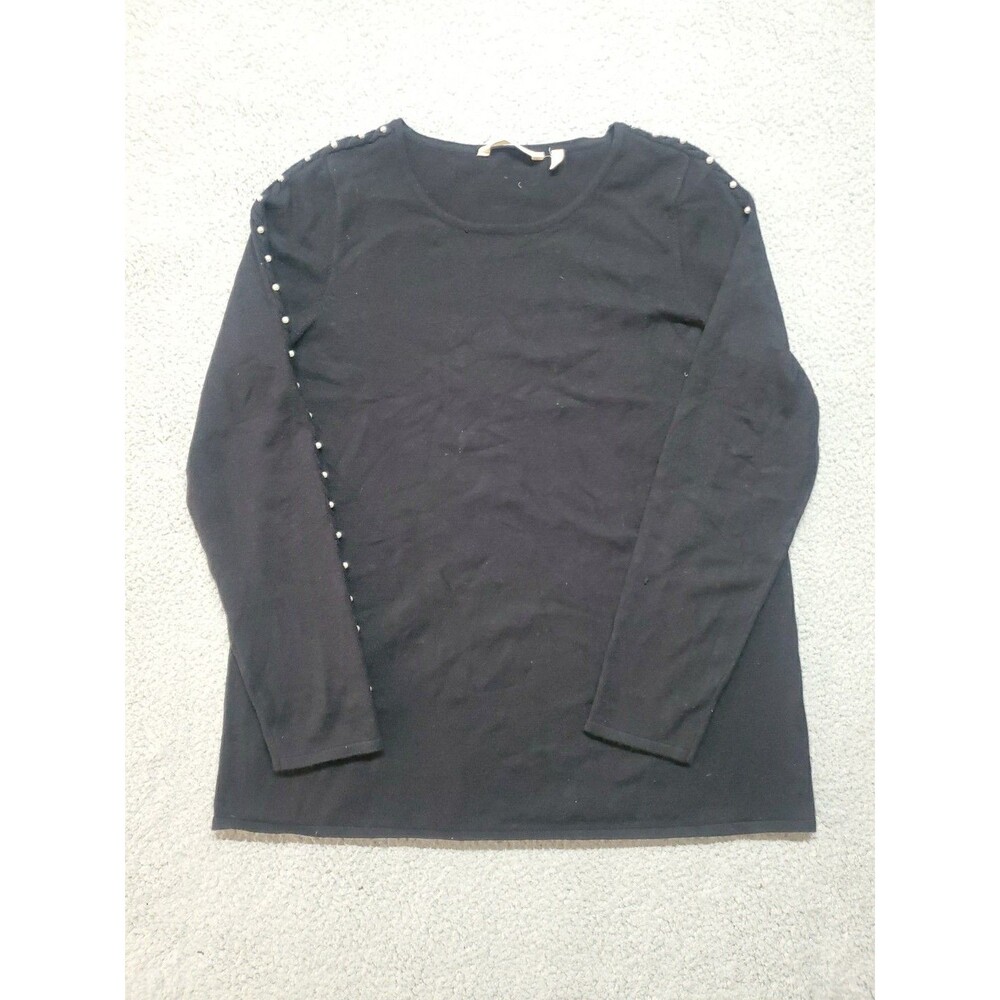 Soft Surroundings Women's Large Black Long Sleeve Pearl Trim Size M